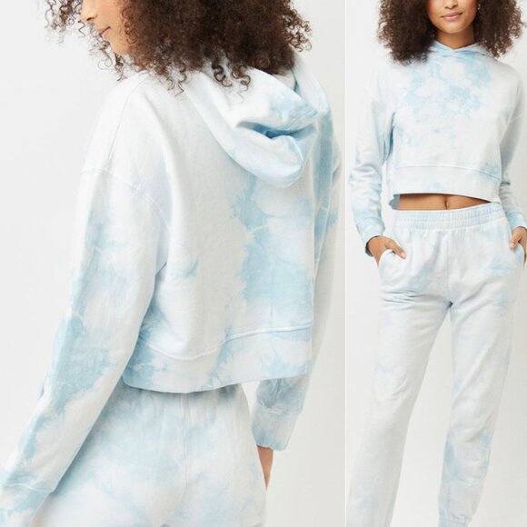 Frankies Bikinis Burl Sweatshirt Cotton Fleece Hoodie Blue Tie Dye - Picture 1 of 7